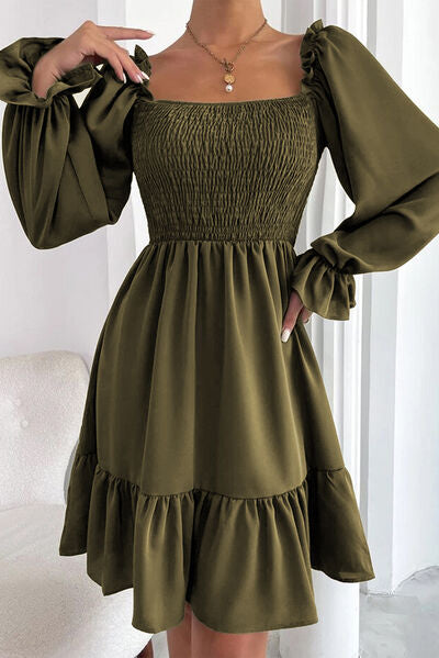 Gothic Glamour - Annabella Square Neck Flounce Sleeve Ruffle Hem Mini Dress | 2 Colors | Poundton