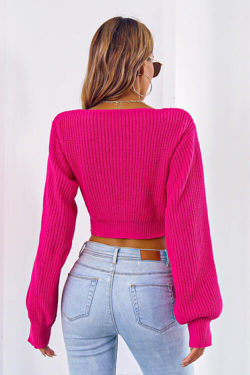 Alice Long Bishop Sleeve Cropped Sweater with Bow | 4 colors