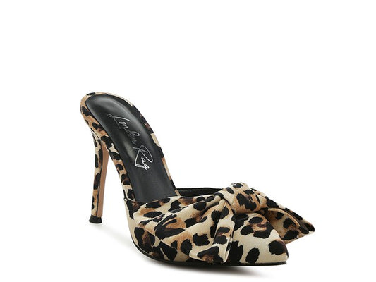 Joannie of the Jungle Leopard Print Stiletto Mules with Bow Detail | Rag Company