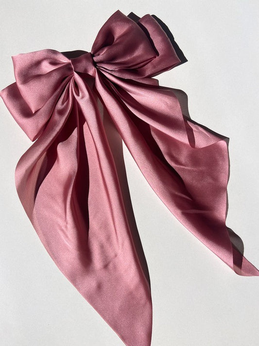 Large Clara Satin Hair Bow Clip in Blush Pink
