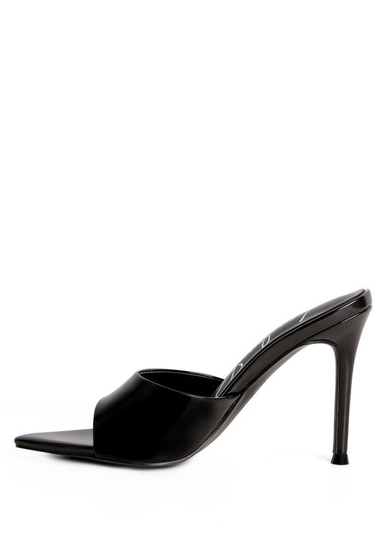 Bad Girl Faux Patent Vintage Stiletto Mule Heels  in Solid Black or Beige | Rag Company