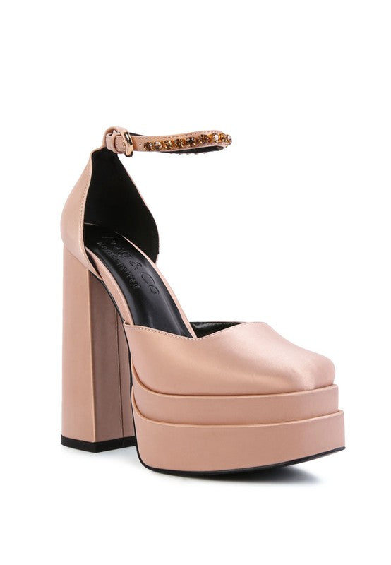 Skylar Satin Catwalk 40s Style Block Heel Platform Ankle Strap Shoes | 3 Colors | Rag Company