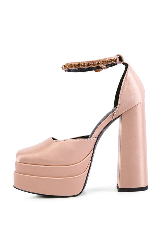 Skylar Satin Catwalk 40s Style Block Heel Platform Ankle Strap Shoes | 3 Colors | Rag Company