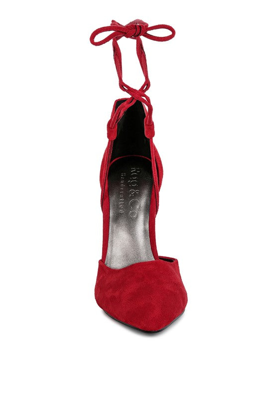 Tangle Me Faux Suede Lace Up Stiletto Sandal Heels | 3 Colors | Rag Company