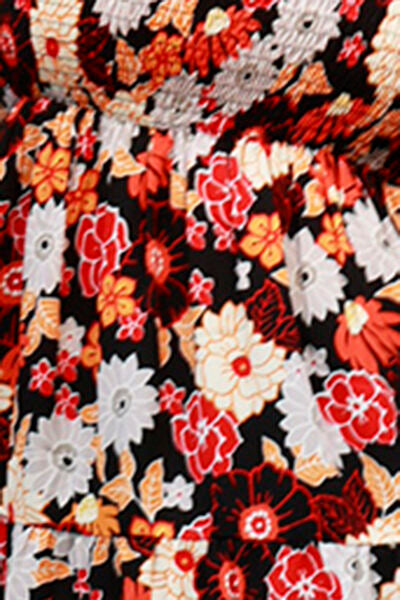 Alycia 70s Floral Smocked Vintage Floral Balloon Sleeve Tiered Summer Mini Dress | Poundton