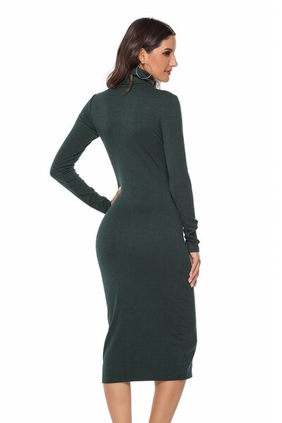 Ivana 60's Ribbed Turtleneck Long Sleeve Wiggle Dress | 4 Colors | Poundton
