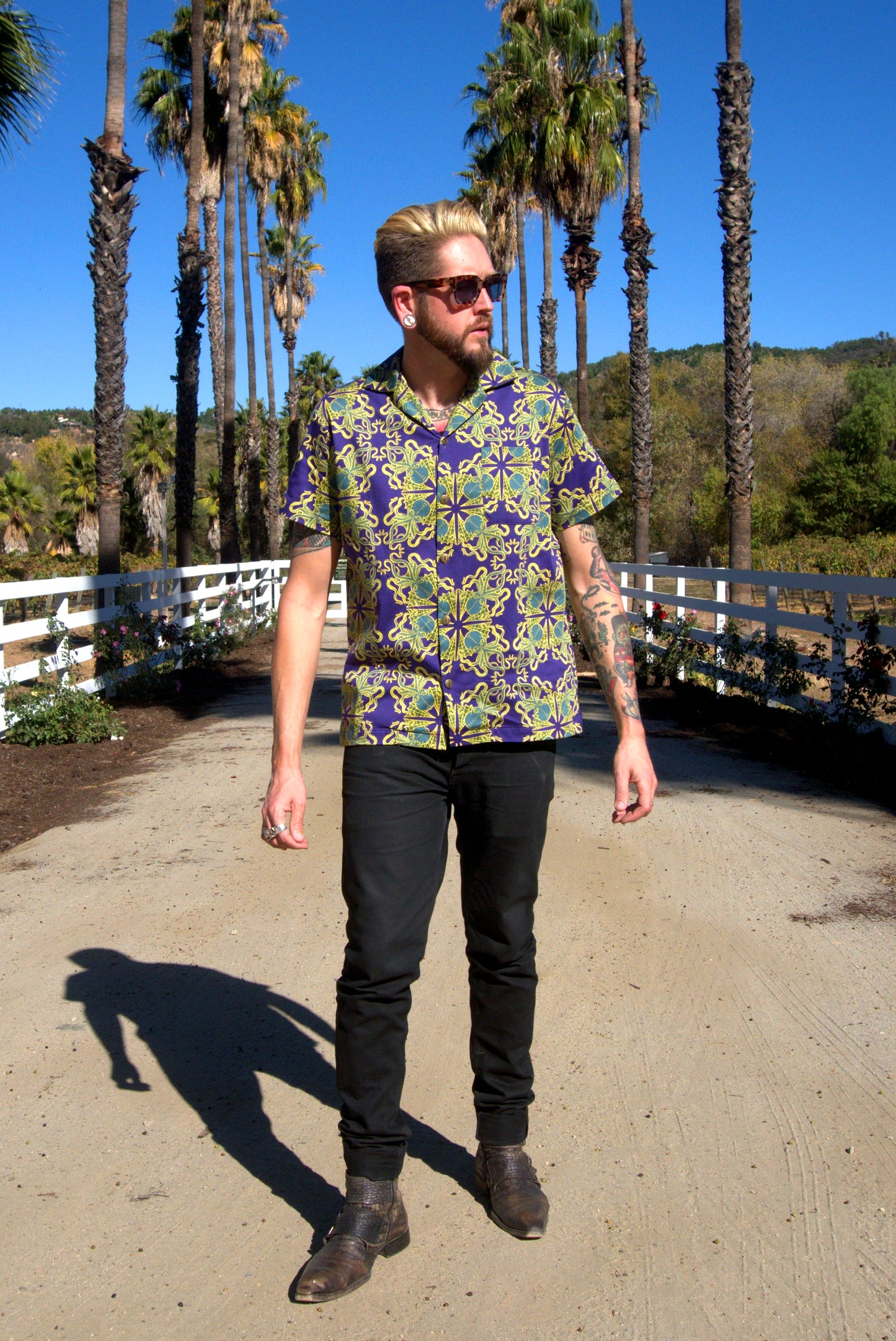 Unisex Button Down Shirt in Daddy Cthulhu Sateen | Laura Byrnes & Hope Johnstun