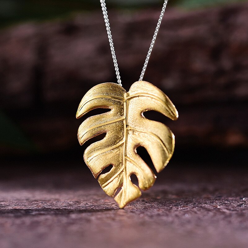 Tropical Monstera Leaves Pendant Necklace | Sterling Silver or 18K Gold | Lotus Fun