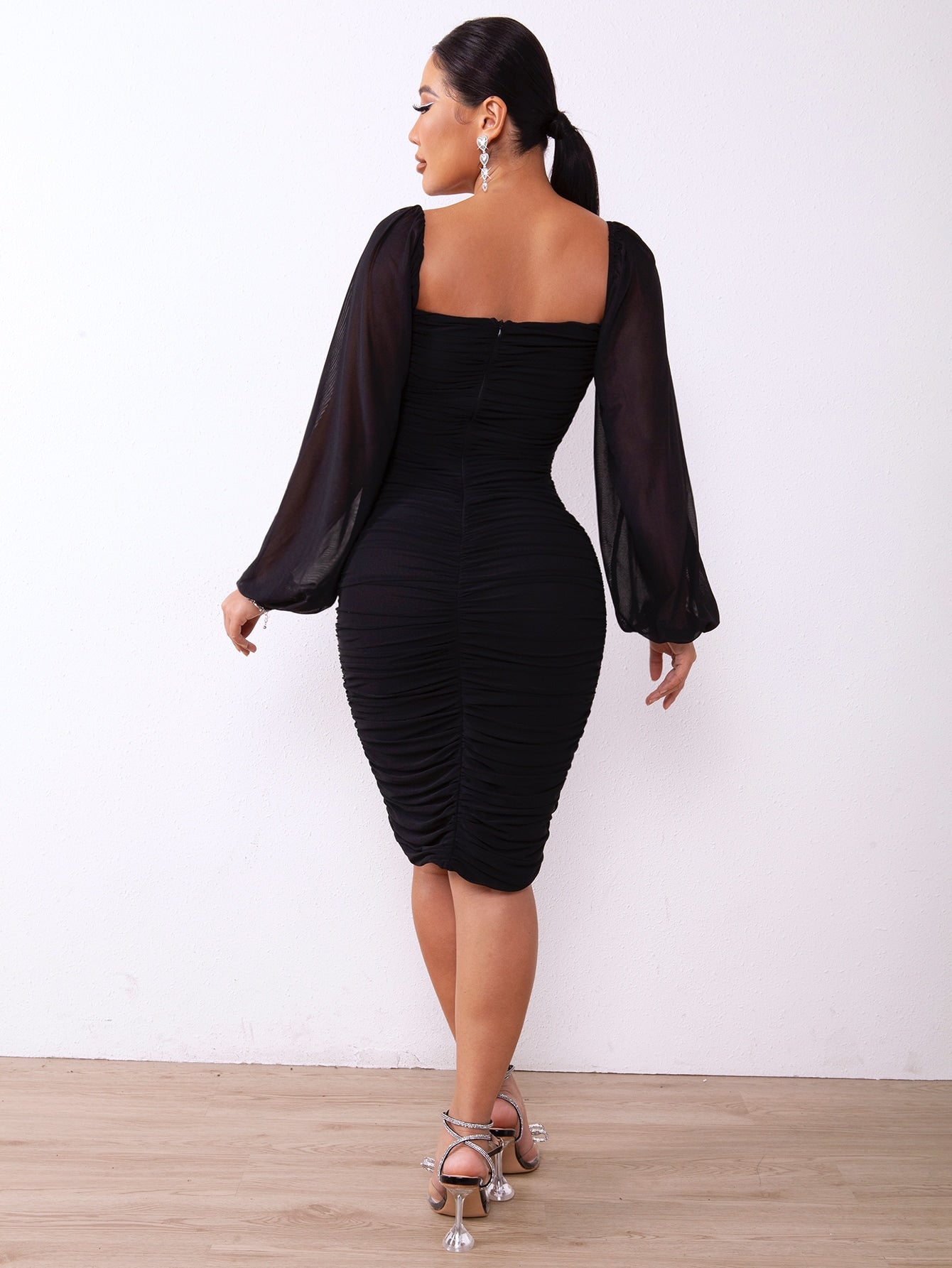 Hollywood Zip-Back Ruched Bodycon Wiggle Dress | 4 Colors