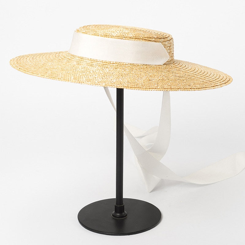 The Oceanside Wide Rim Boater Hat with Black Grosgrain Ribbon