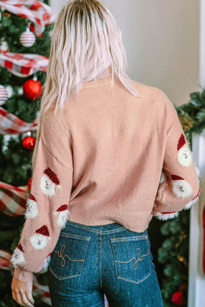 Santa Baby Round Neck Long Sleeve Fuzzy Sweater in Green or Blush