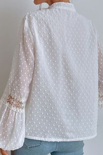 Amelia Cottagecore Swiss Dot Oversized Lace Detail Tie Neck Shirt | 4 Colors