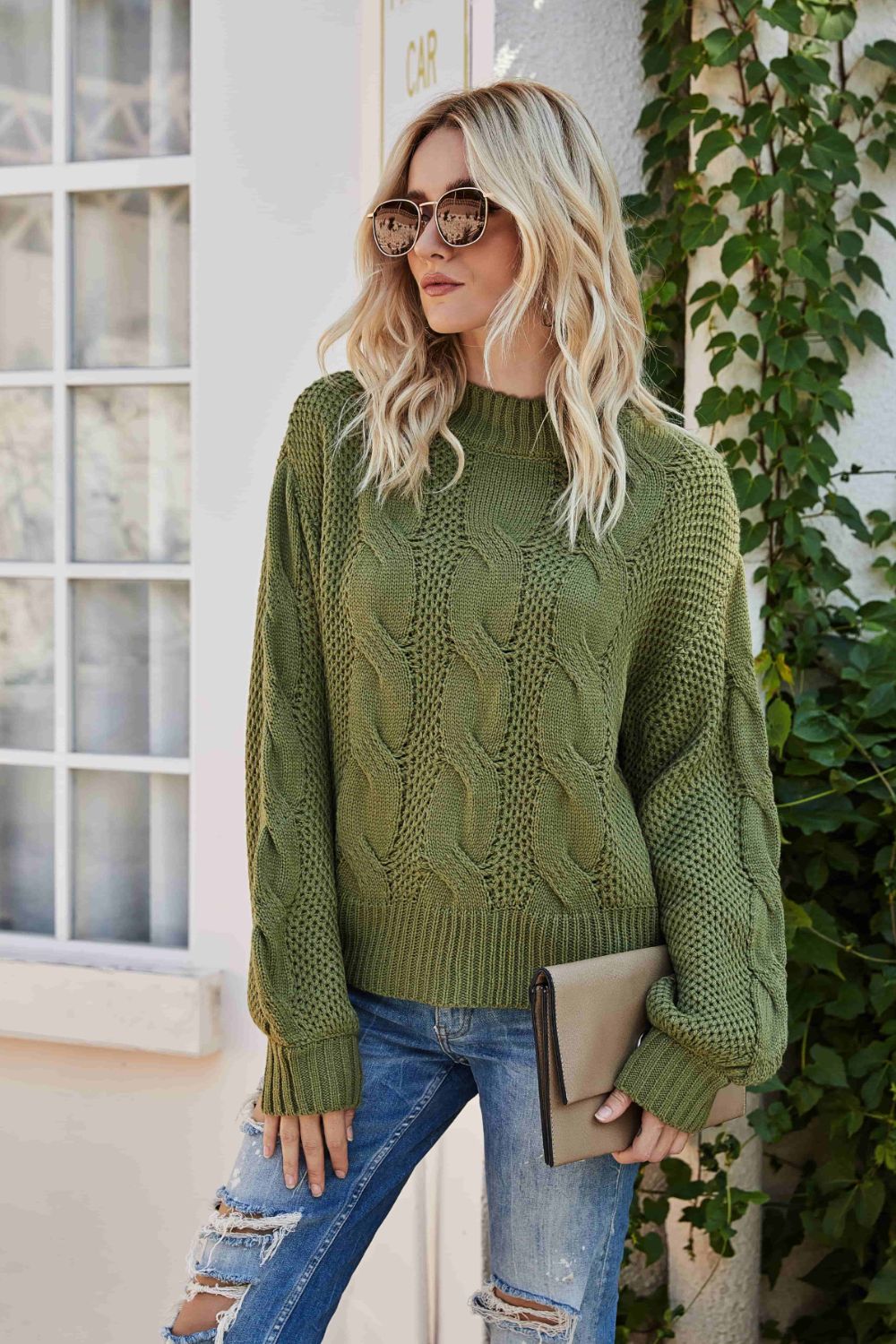 Twist and Knit Oversized Cable Knit Sweater in Pink, Green, or