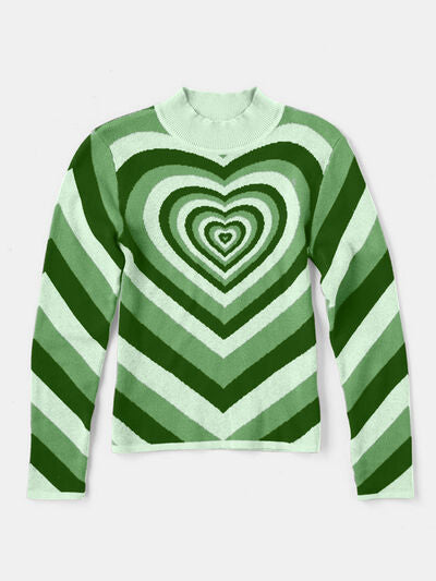 Lucky Valentine Heart Graphic Mock Neck Long Sleeve Sweater | 4 Colors | Poundton