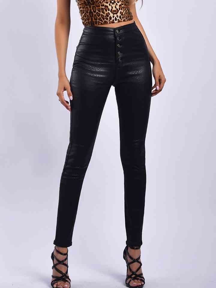 Snake Charmer High Waist Stretch Pants in Vibrant Black Faux