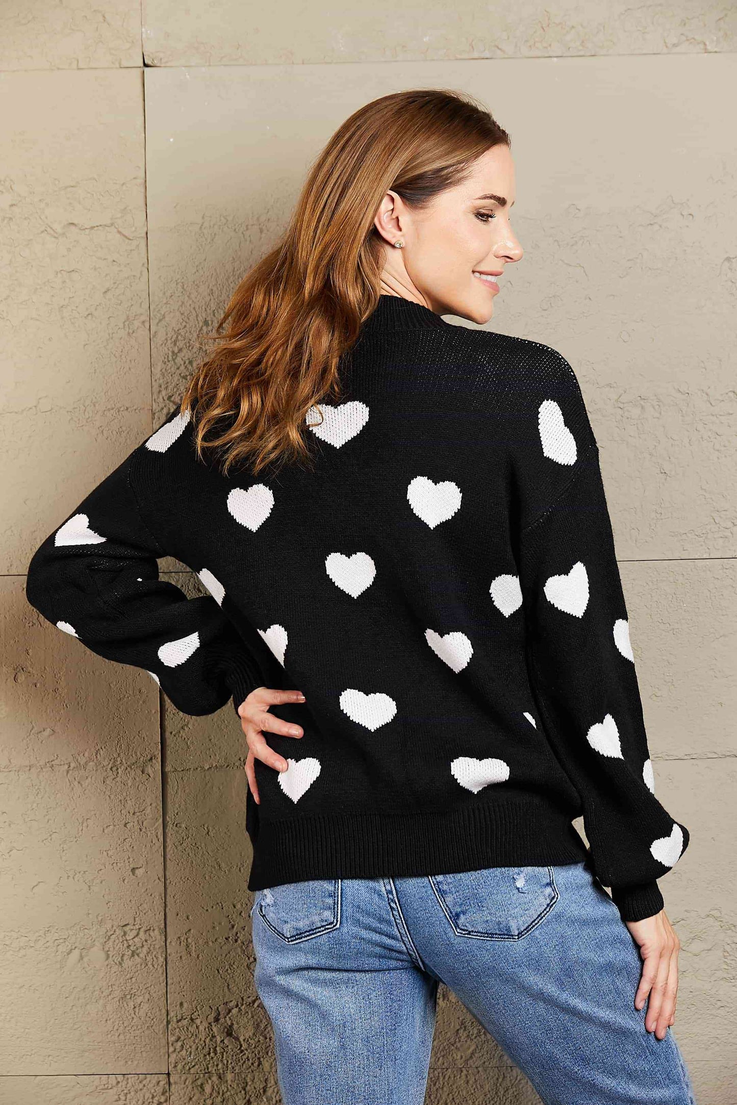 Wild at Heart Pattern Lantern Sleeve Round Neck Tunic Sweater | 3 Colors