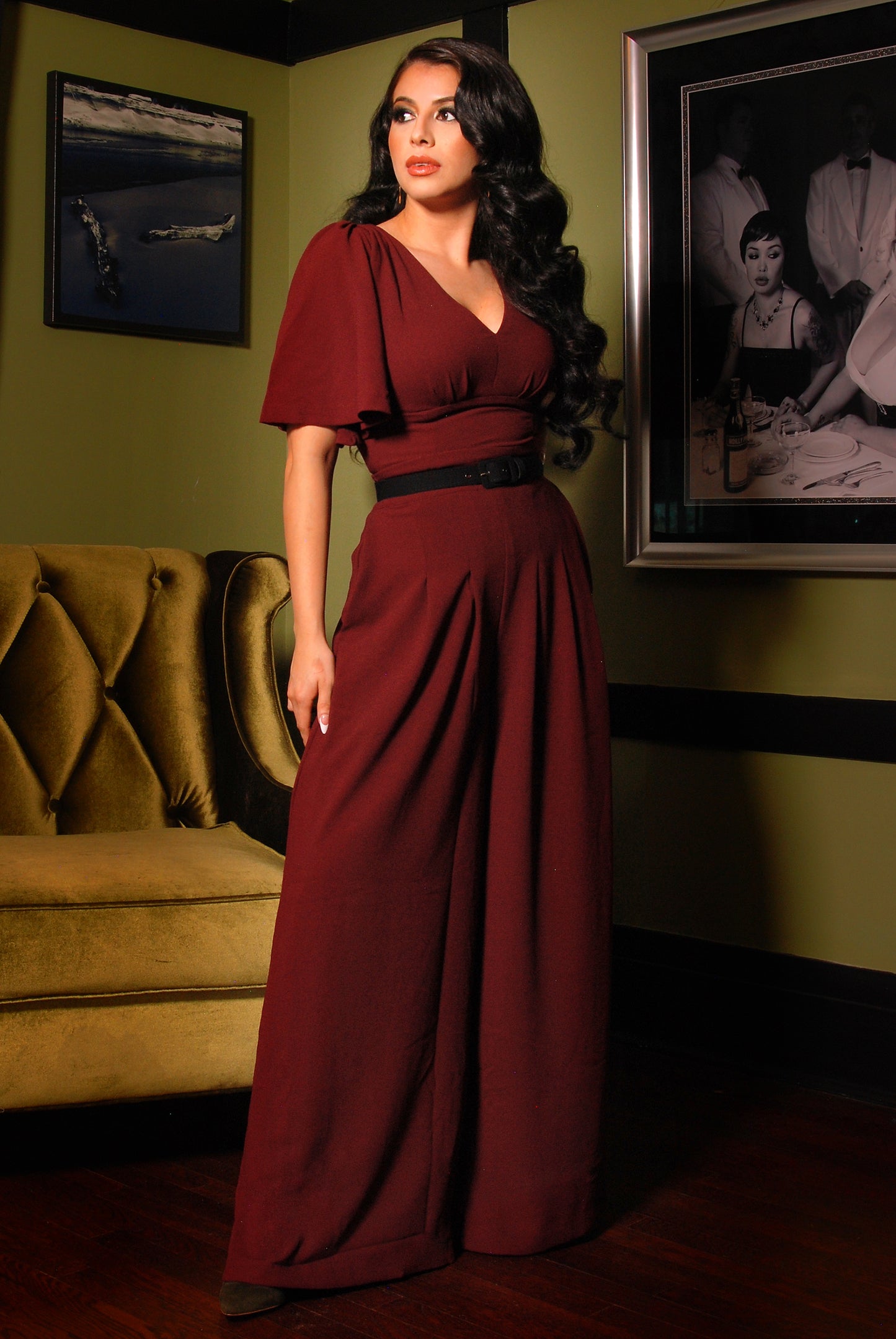 Viva Top Vintage 40's Inspired Flutter Sleeve Blouse in Garnet | Laura Byrnes Design