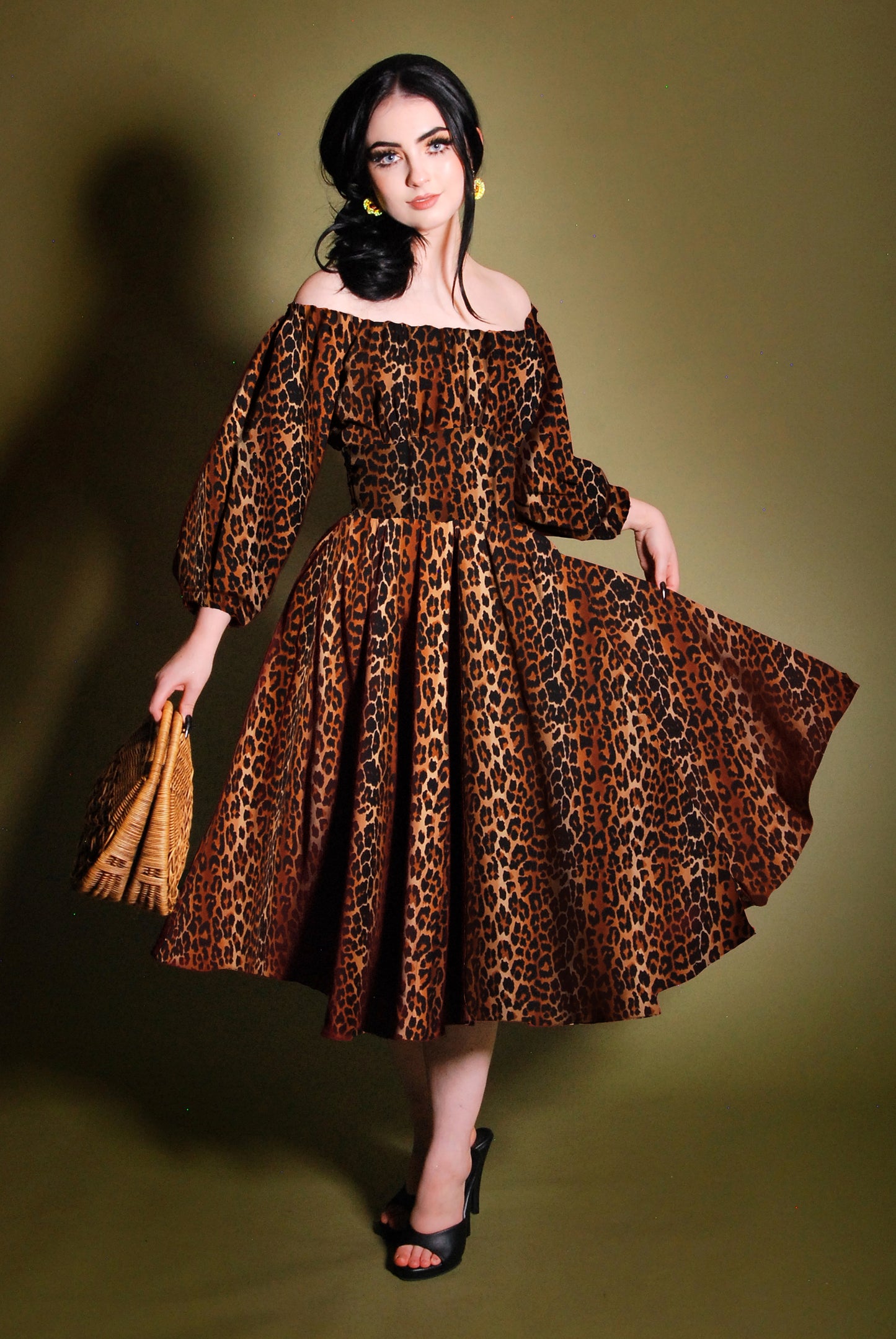 Marie-Thérèse Peasant Dress in Leopard Crepe | Pinup Couture