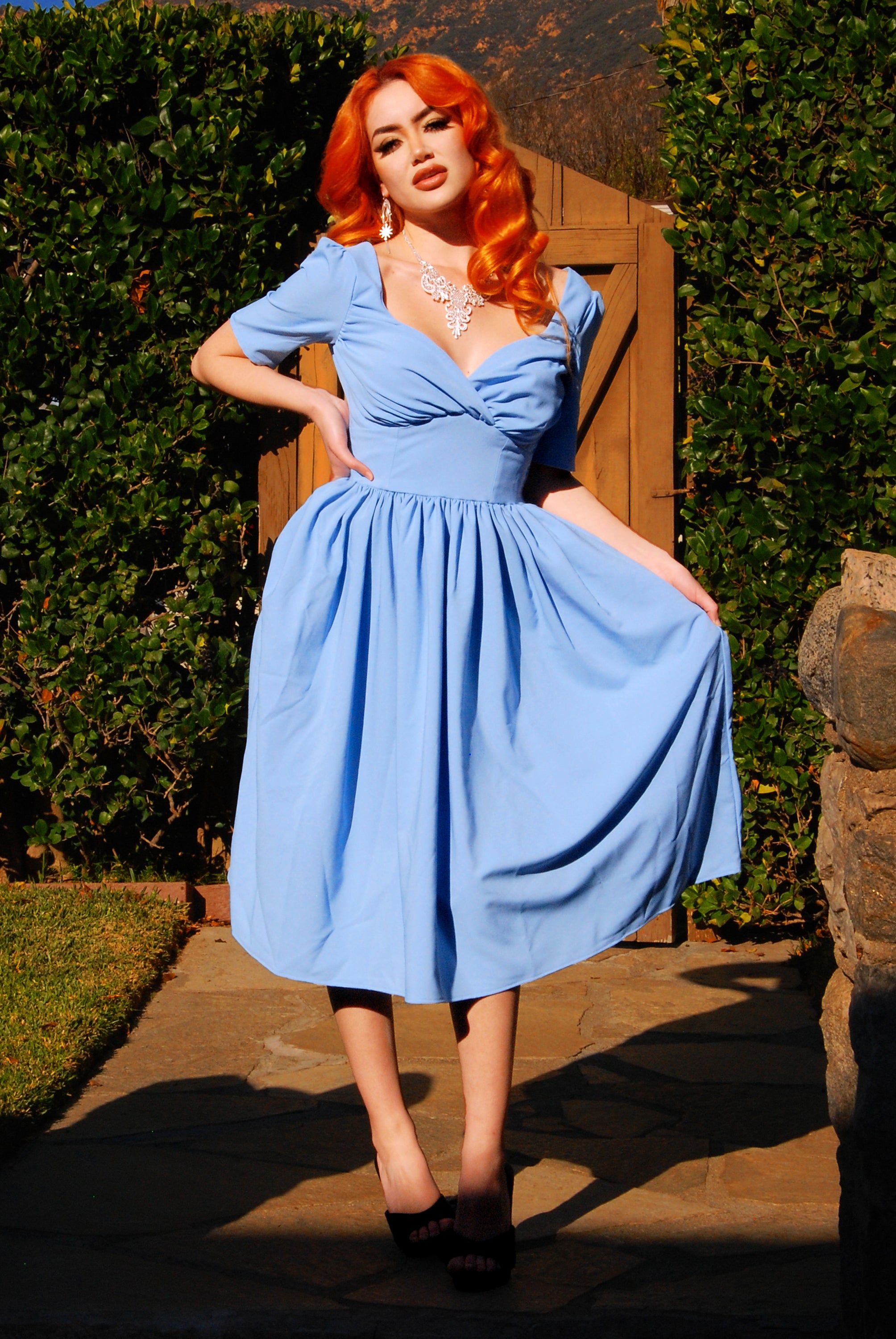 Paige Swing Dress in Chambray Poly Crepe Paige Swing Dress in Chambray Poly Crepe