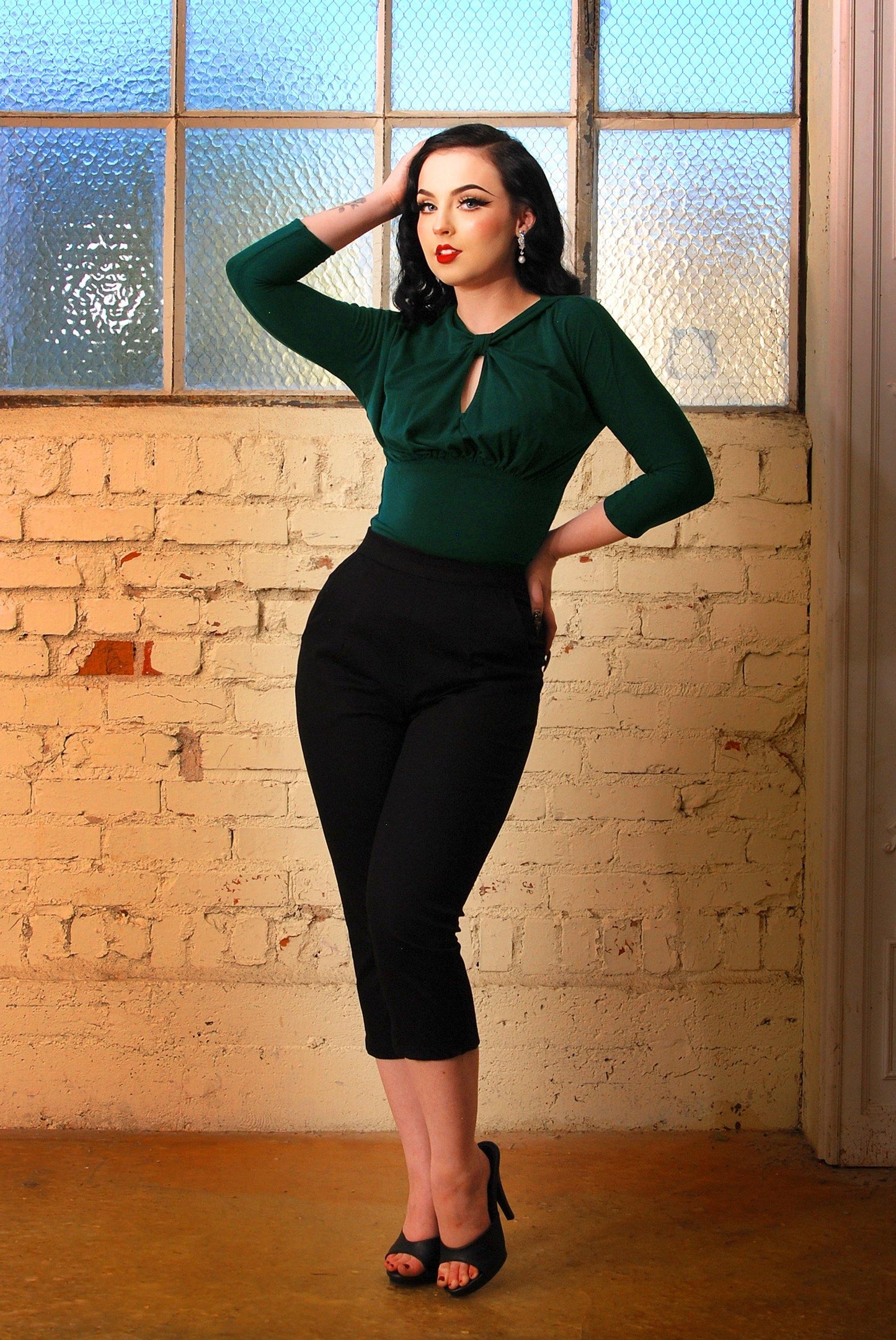 Malia Top in Dark Green ITY | Laura Byrnes Design - pinupgirlclothing.com