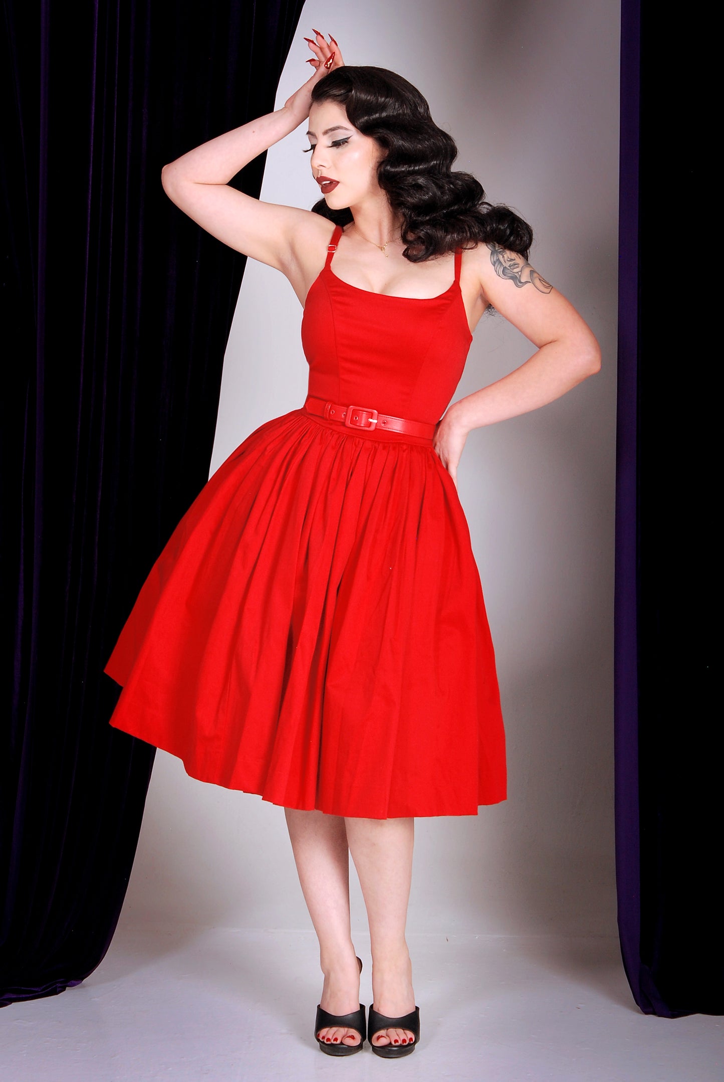 Vintage Sundress - Jenny Swing Dress in Solid Red | Pinup Couture