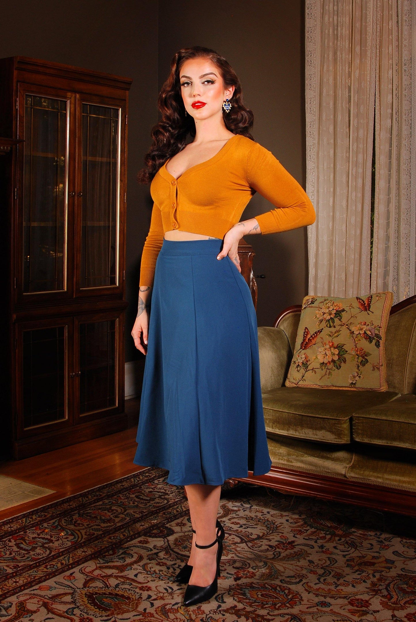 Viva 40s Tulip Skirt in Ink Blue Crepe | Laura Byrnes - pinupgirlclothing.com