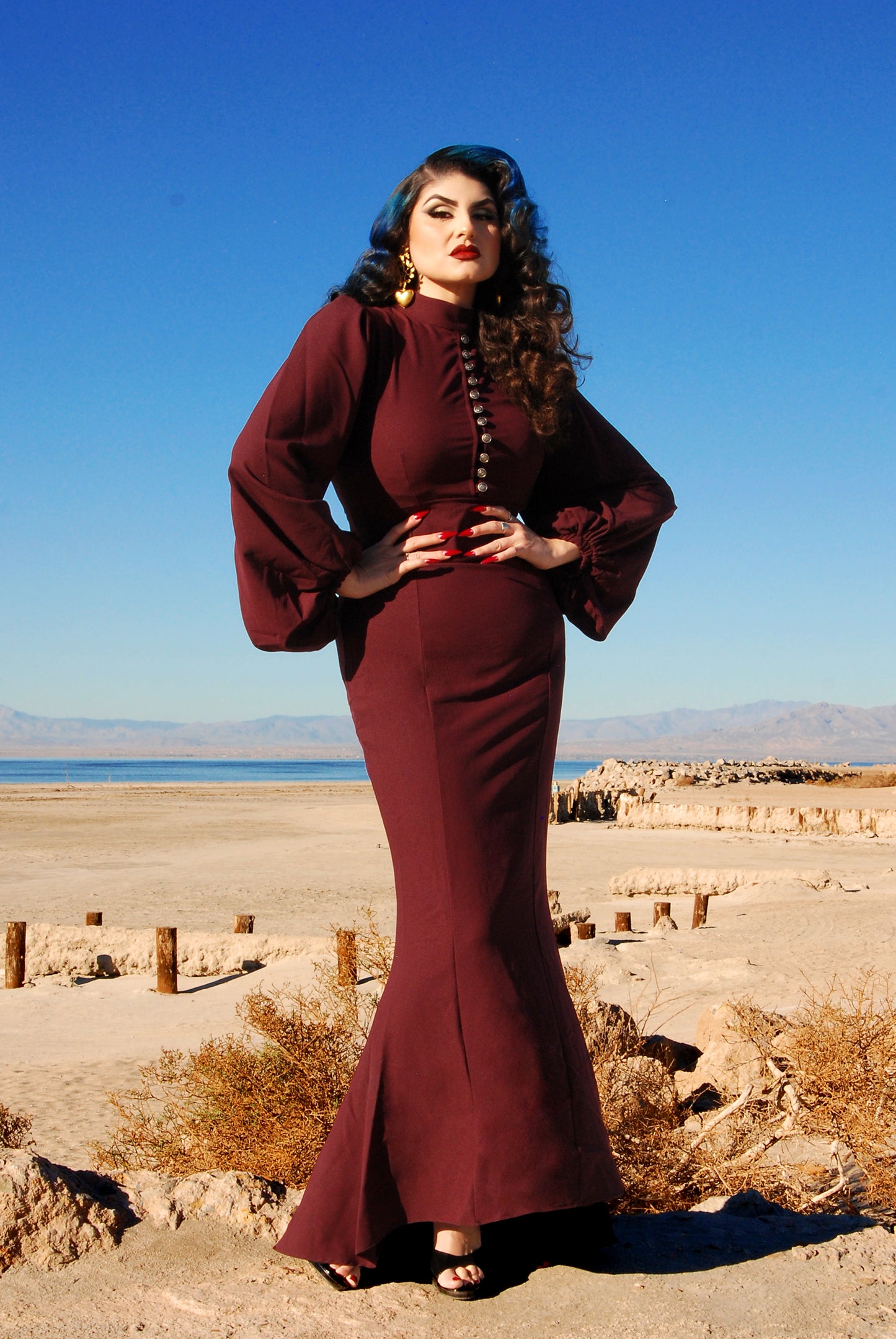 Serafina Maxi Gown in Burgundy Stretch Crepe | Laura Byrnes