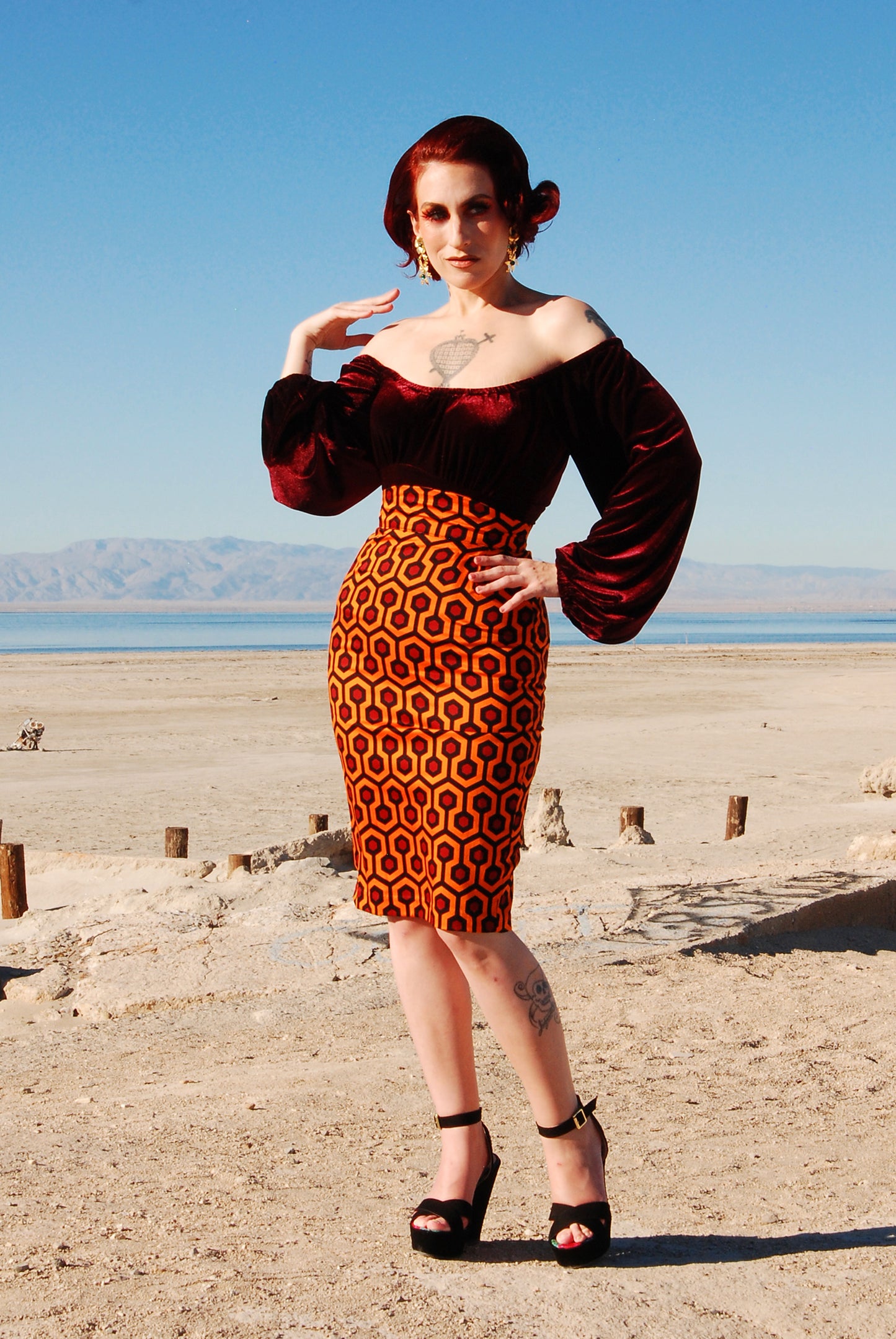 Vintage High Waist Pencil Skirt in Hotel Hexagon Sateen | Laura Byrnes Design