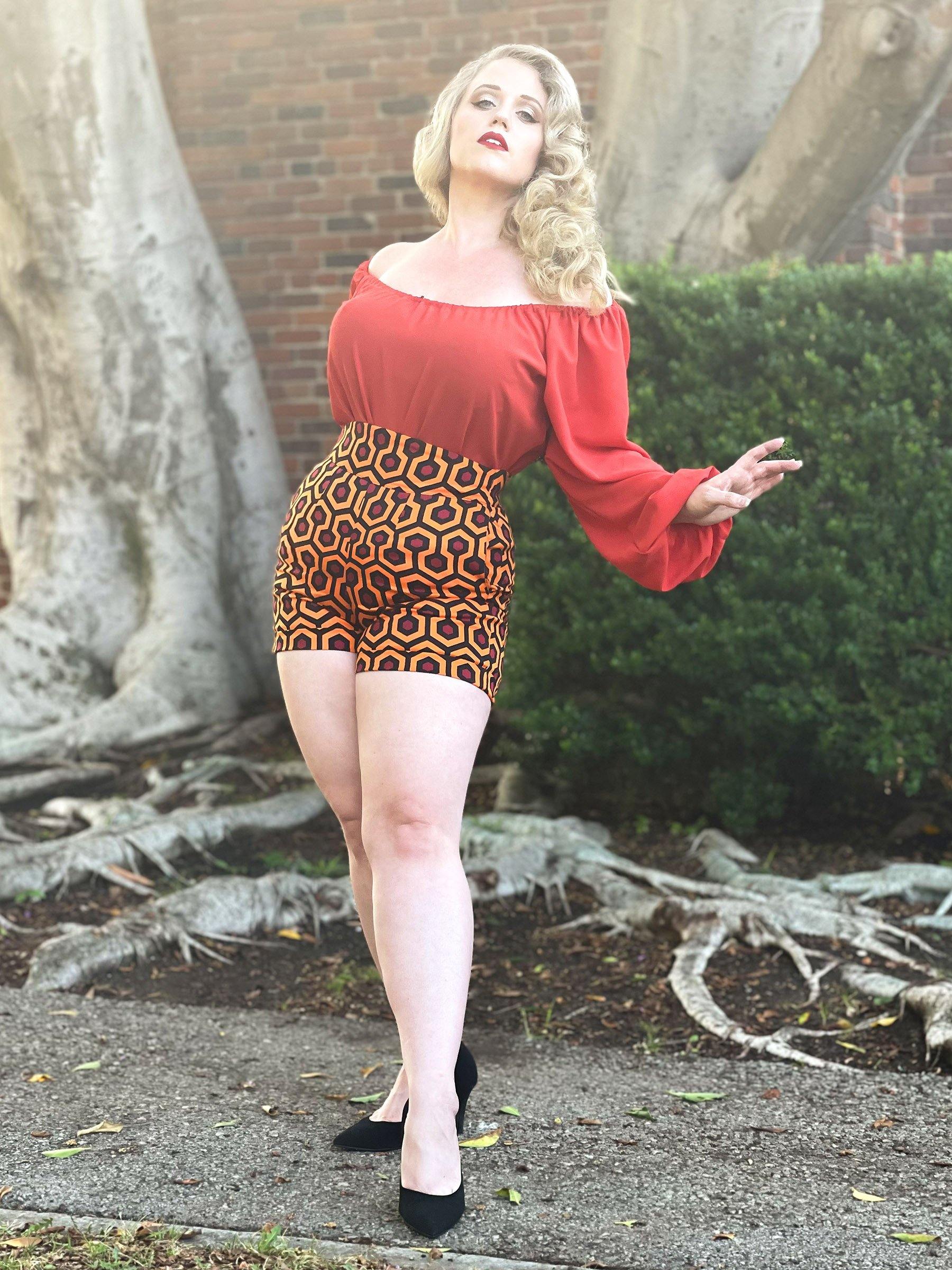 High Waisted Shorts in Hotel Hexagon Twill | Laura Byrnes Design - pinupgirlclothing.com