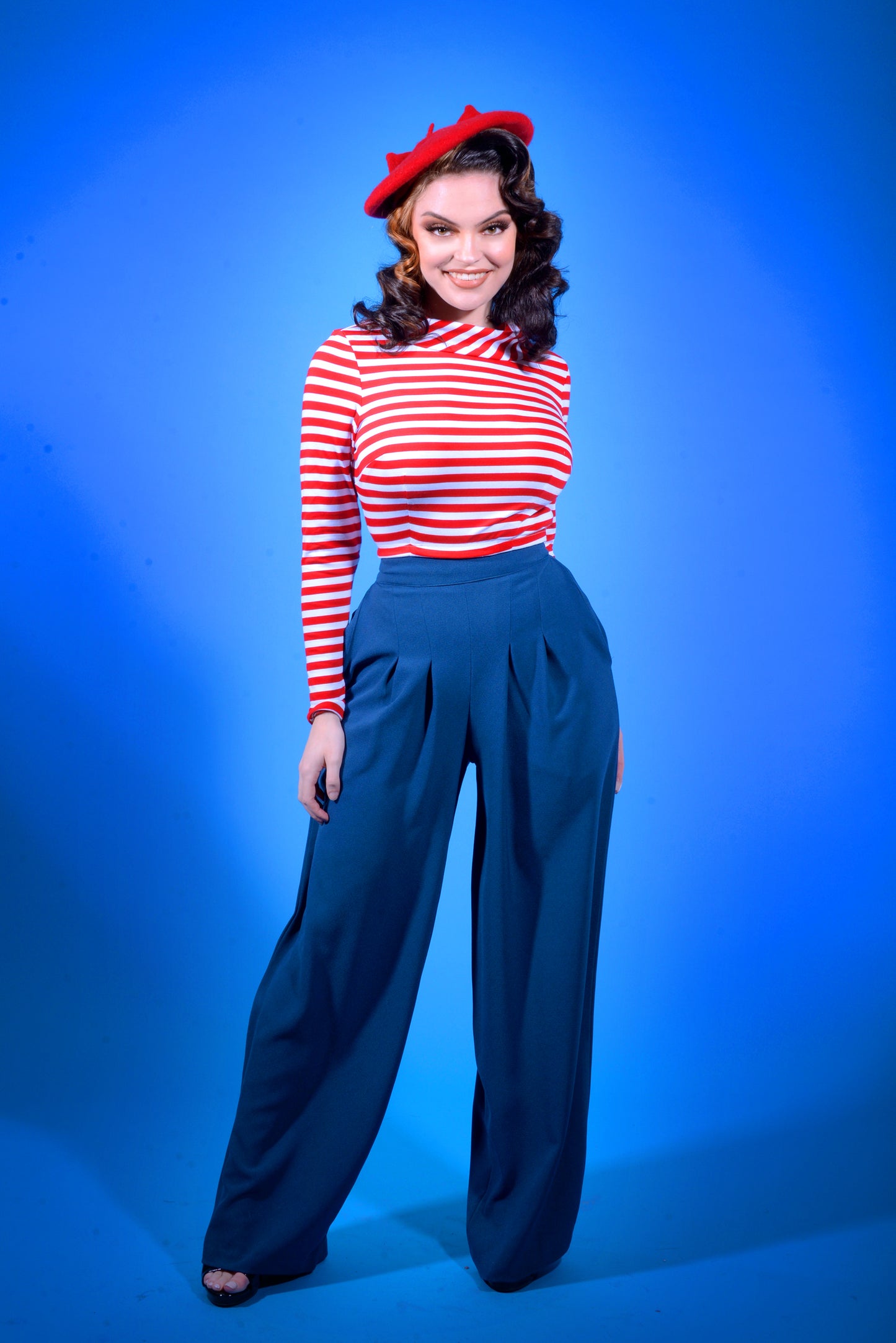 Joanna Long Sleeved Crop Top in Red and White Striped Knit | Deadly Dames