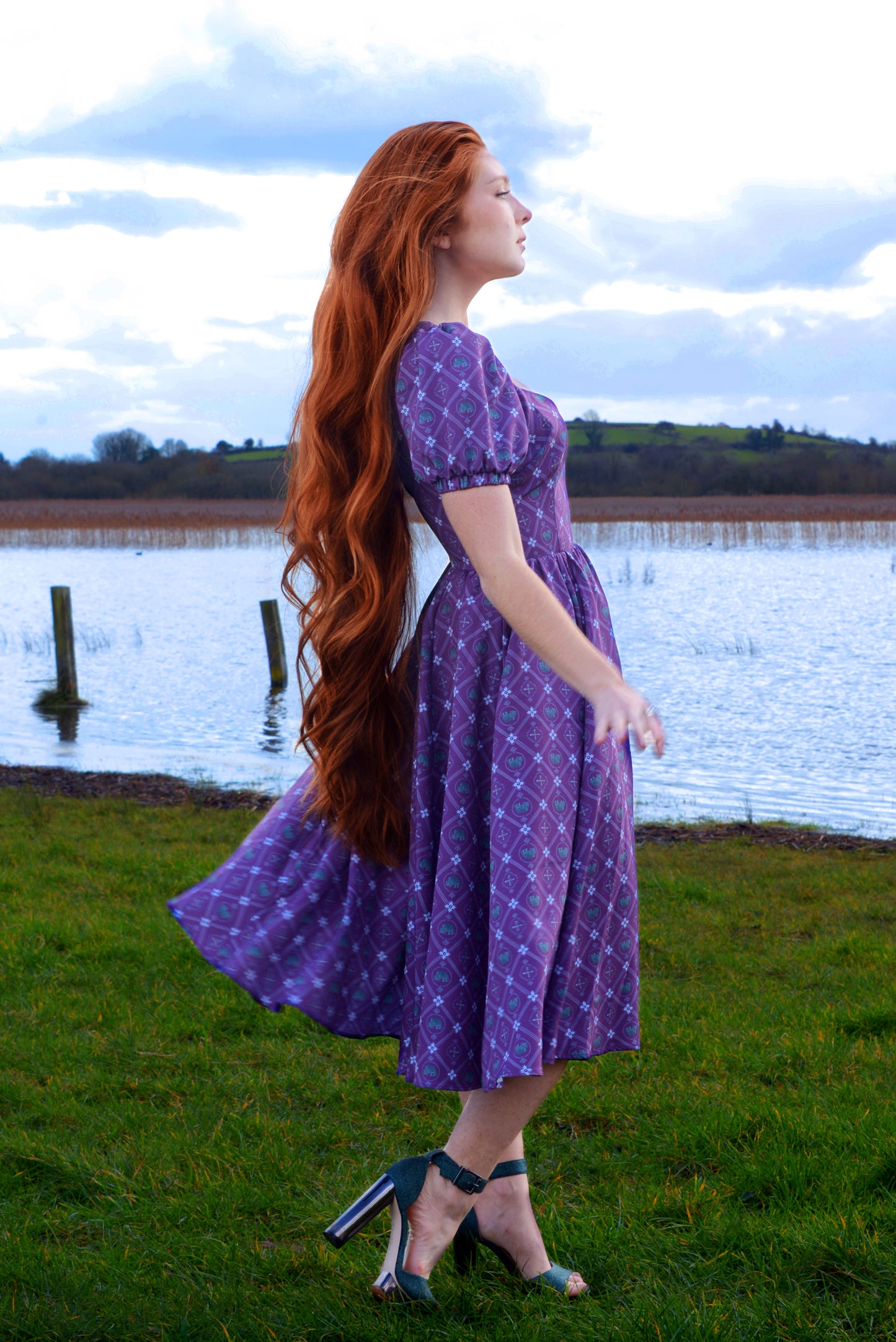 Final Sale - Lucrezia Day Dress in Crown Print Crepe | Laura Byrnes & Hope Johnstun