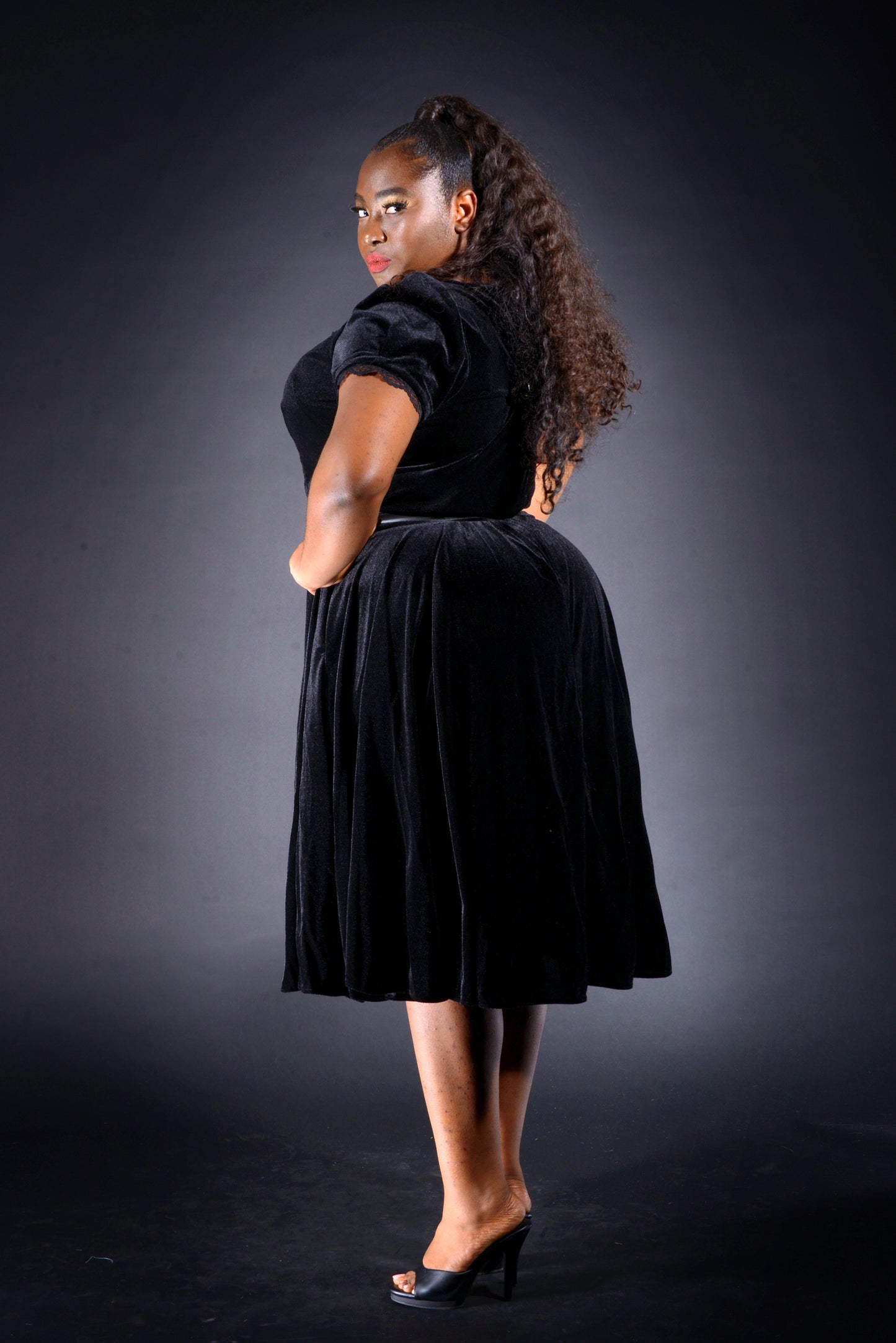 OYS - XS - S - M - L - Final Sale - Lilith Swing Dress in Black Velvet | Laura Byrnes Design