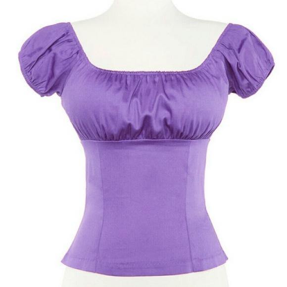 Gathered Peasant Top in Lavender Stretch Cotton Sateen | Pinup Couture - pinupgirlclothing.com