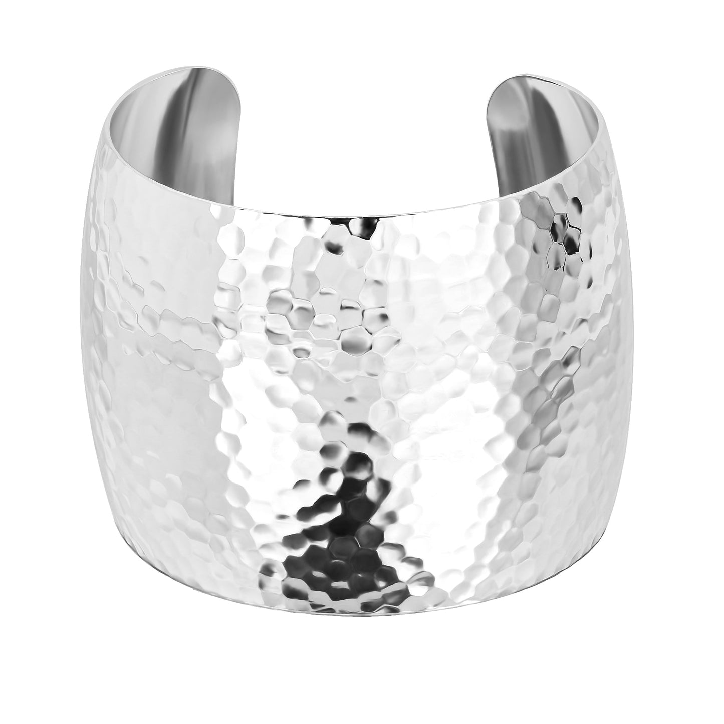 10K Gold or Rhodium 2 Inch Wide XL Domed Hammered Cuff Bracelet | Eklexic