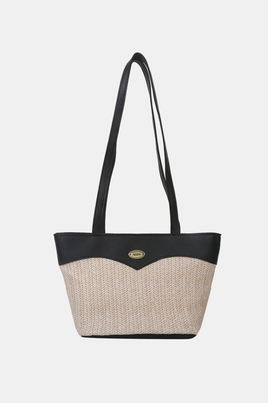 Cape Cod Vintage Woven Straw Two-Tone Tote Bag - Black, Olive or Ivory