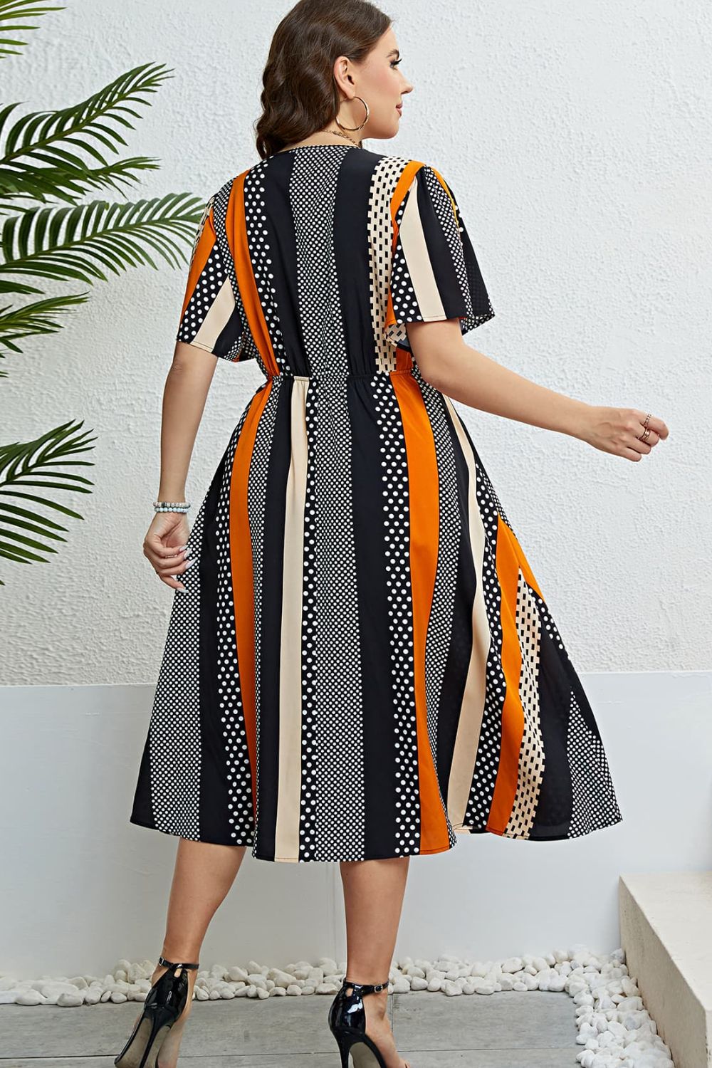 Dora Flutter Sleeve Summer Dress in Midcentury Stripe | Plus Size