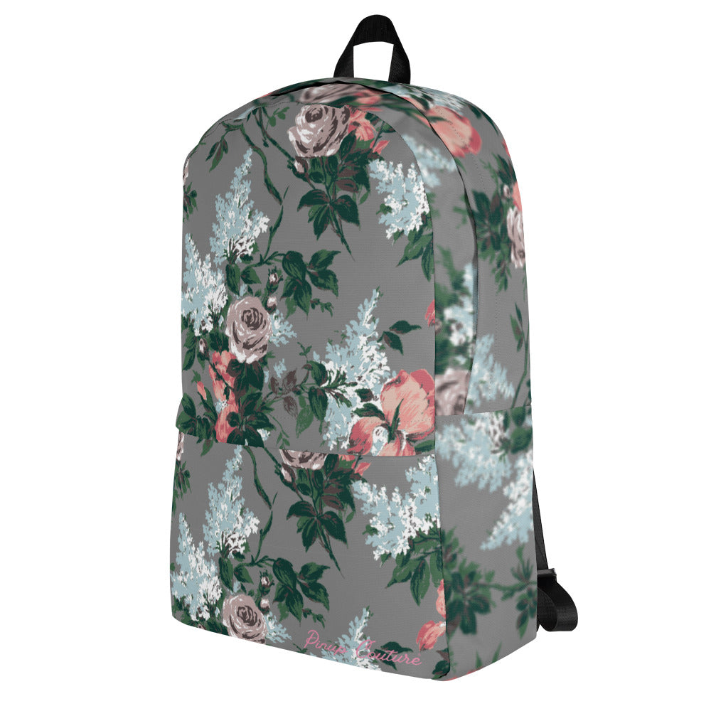 Emma Take on the Day Medium Backpack in Grey Bella Roses | Pinup Couture Relaxed