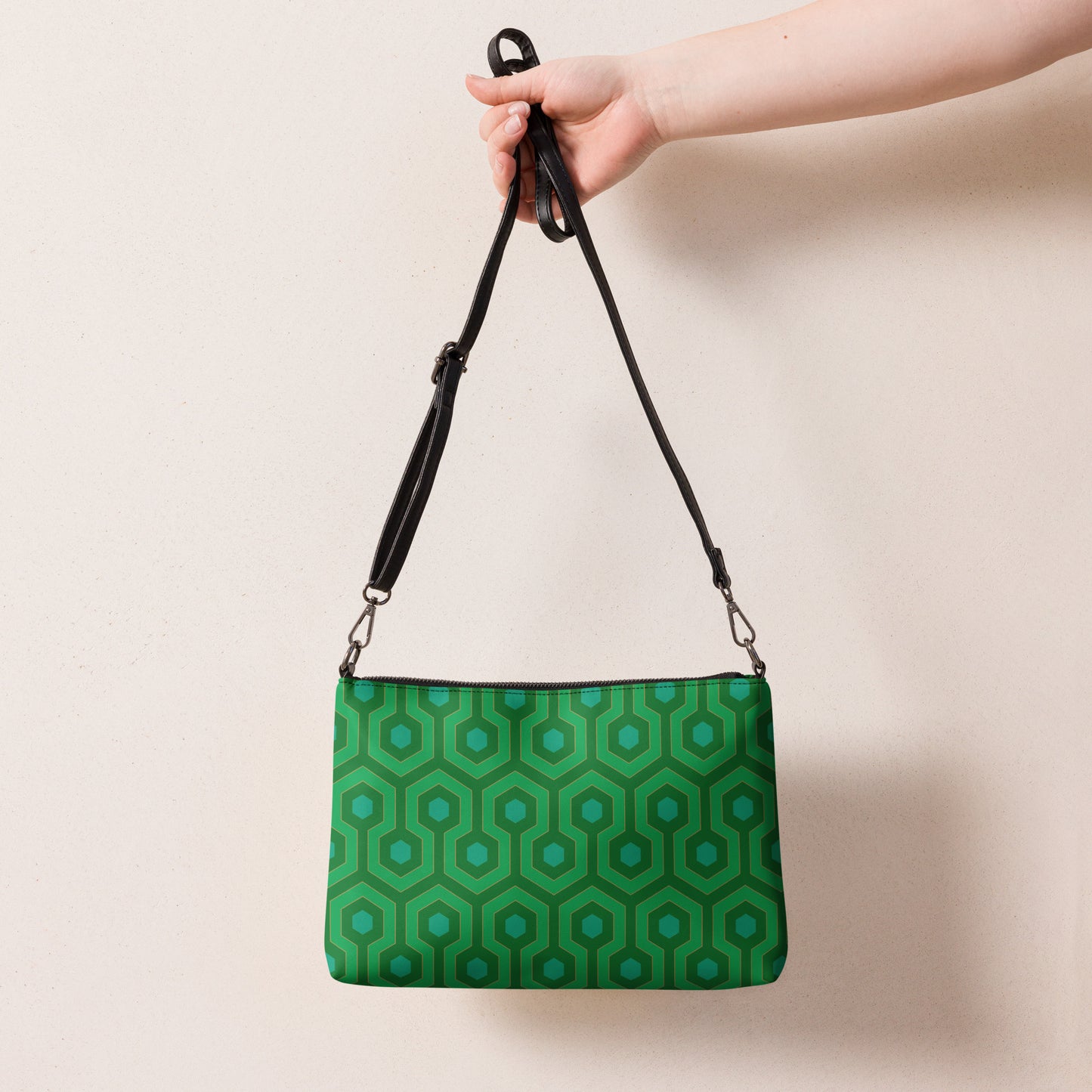 Kelly Green Hotel Hexagon Faux Leather Adjustable Strap Crossbody Bag | Pinup Couture