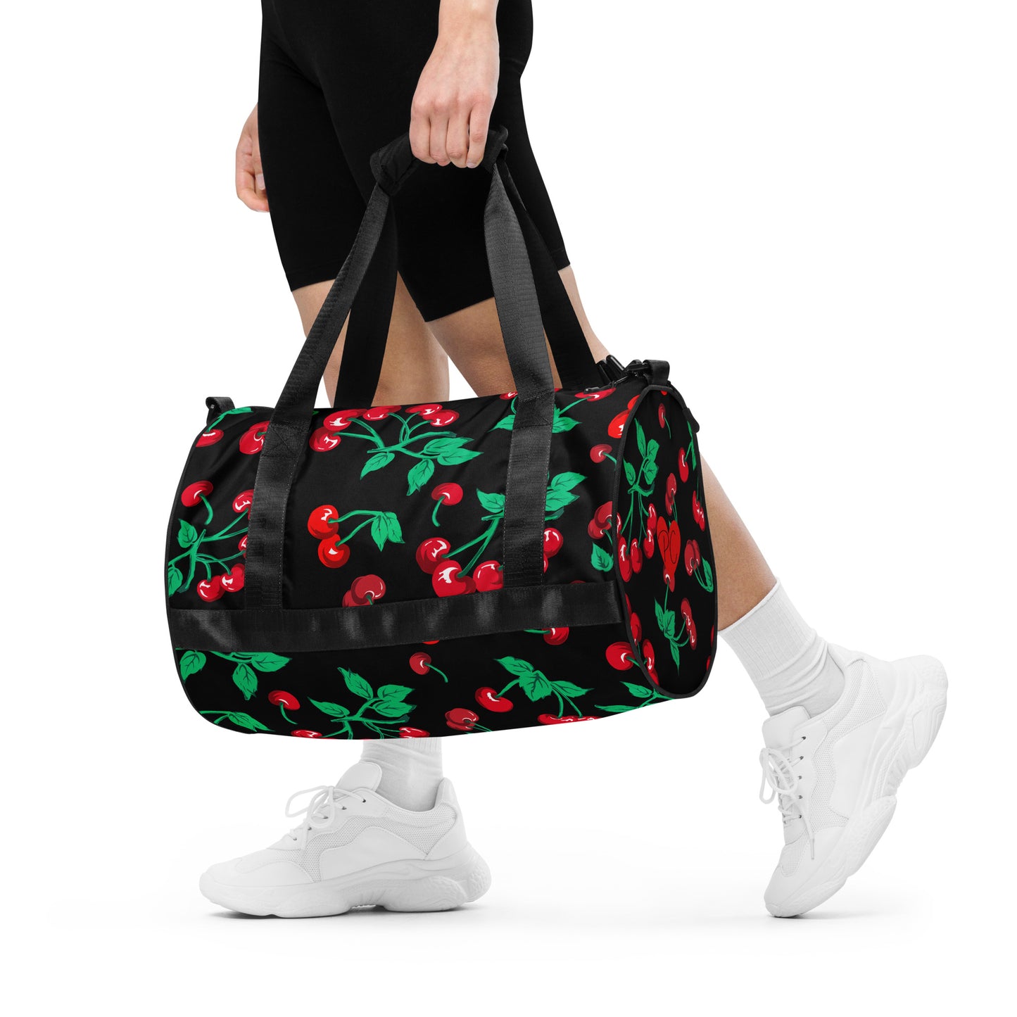 Black Coffee Cherry Girl Gym Duffle Workout Bag | Pinup Couture Relaxed