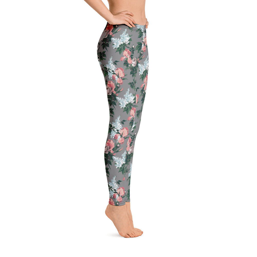Grey J'Adore Bella Roses Stretch Leggings | Pinup Couture Relaxed