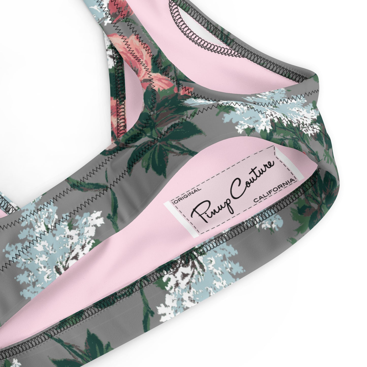 J'Adore Grey Bella Roses Recycled Bikini Swim Top | Pinup Couture Relaxed