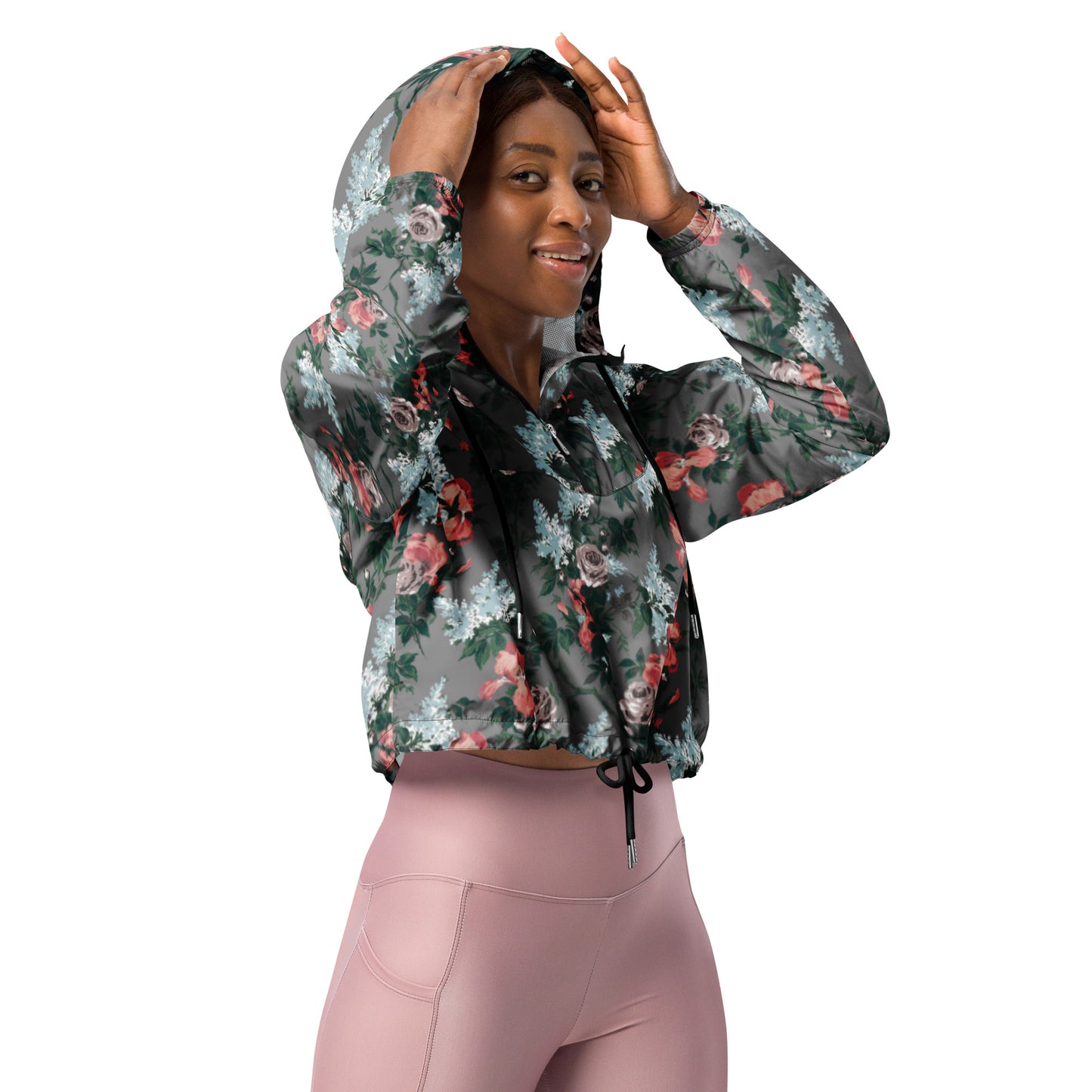 Women’s Cropped Windbreaker in J'Adore Paris Bella Roses Floral Print | Pinup Couture