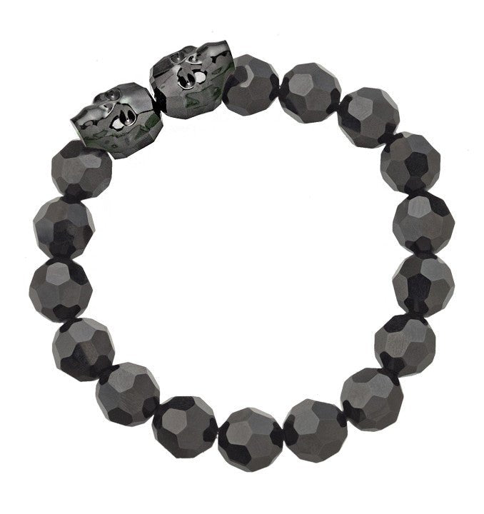 Black faceted Swarovski crystal stretch bracelet with two Jean Paul Gaultier crystal skulls