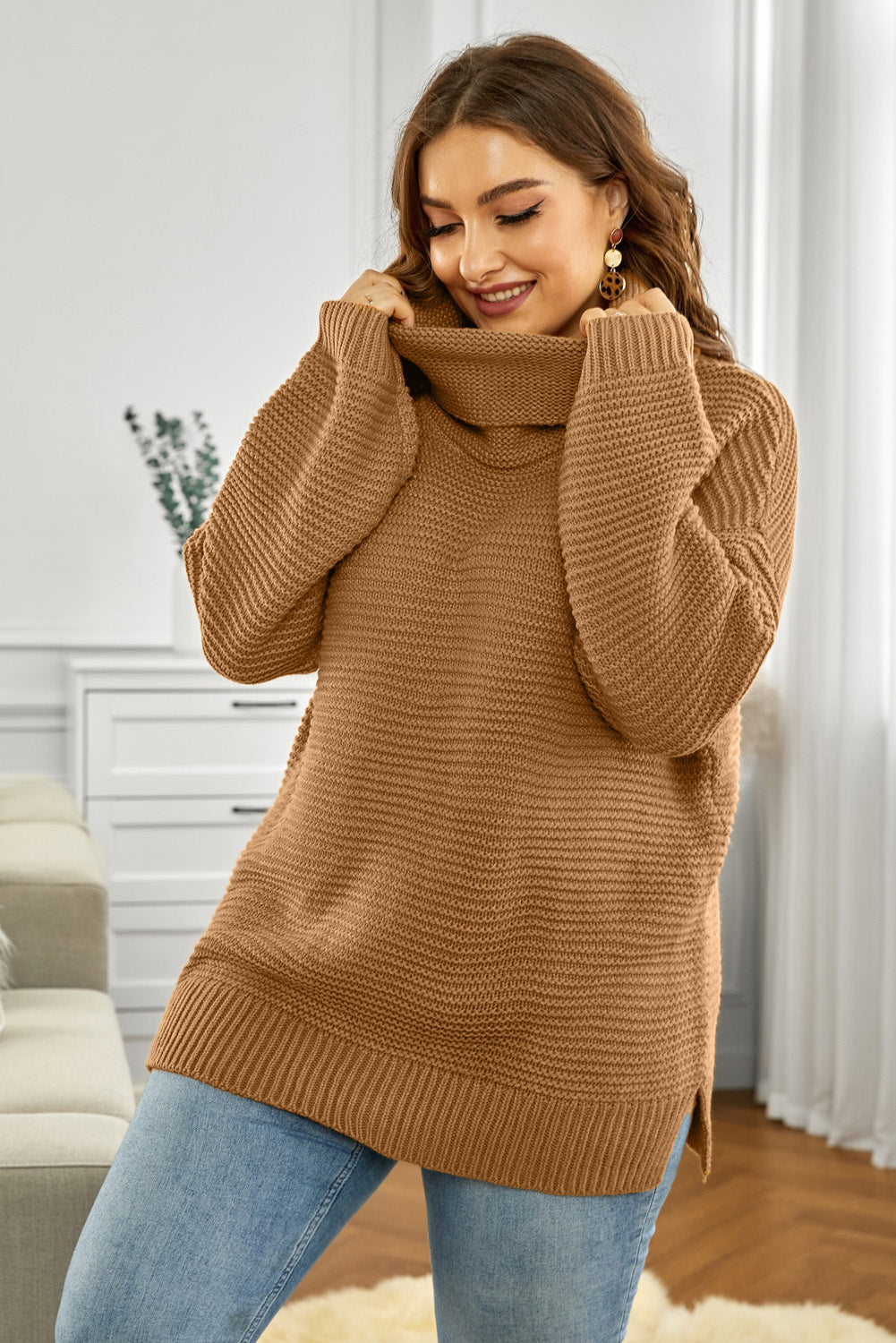 Drop and Roll Oversized Turtleneck Sweater in Green, Grey, Khaki, or Navy