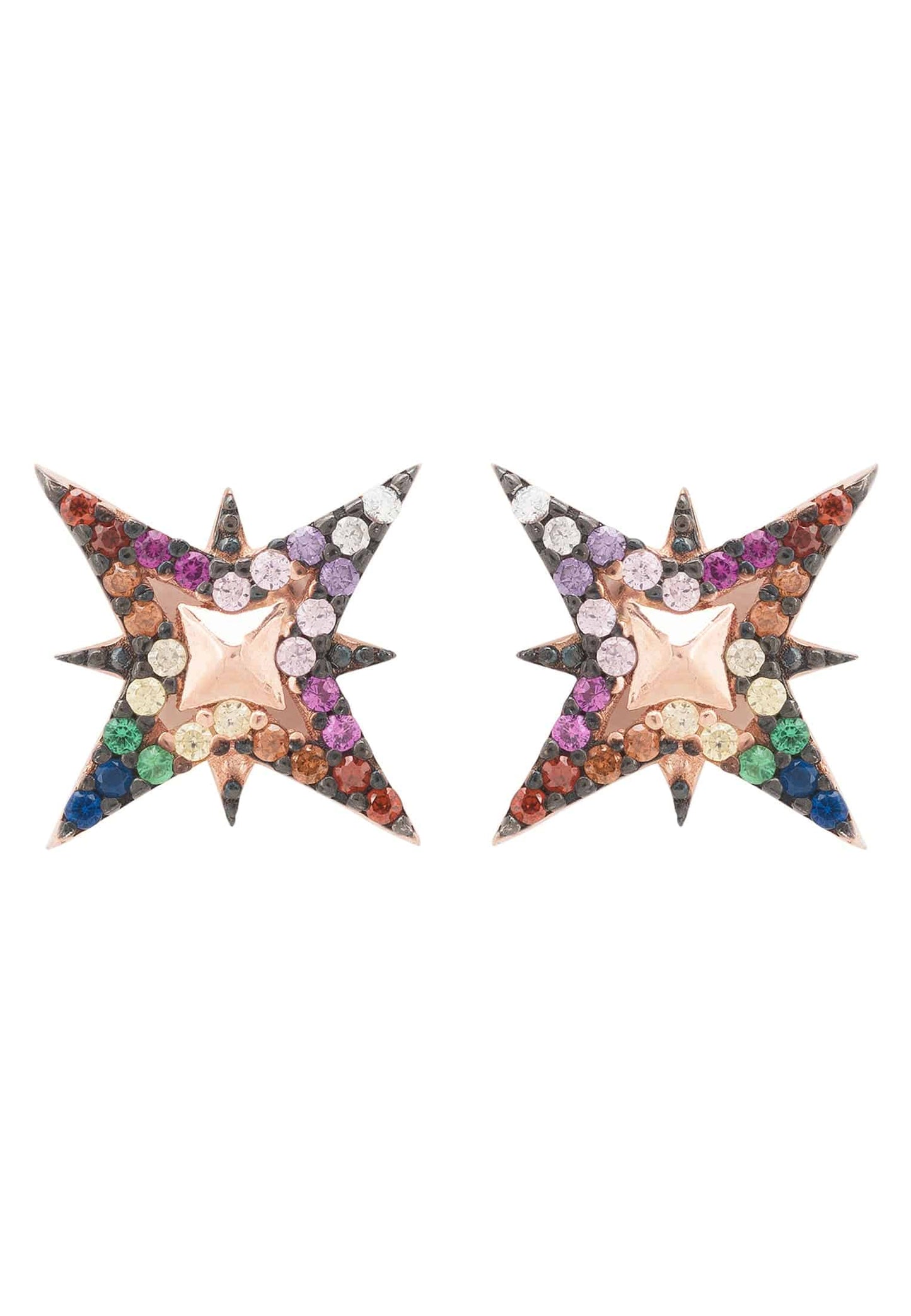 North Star Rainbow Stud Earrings Rosegold | Latelita