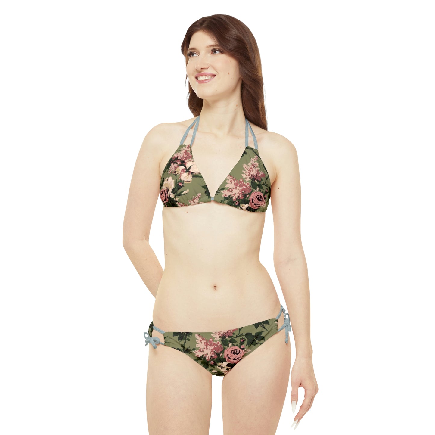 Antoinette Caledonia Green Bella Roses Strappy 2pc Bikini Set | Pinup Couture Swim