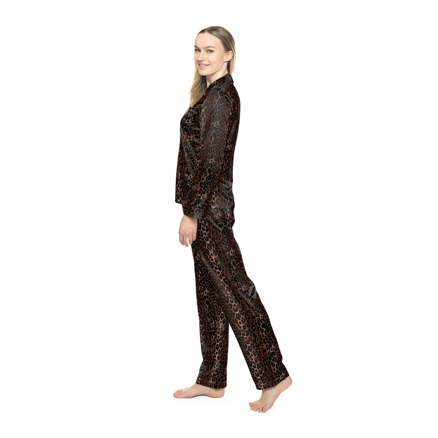 Pajama Game in OG Leopard Satin 2 Piece Button Up PJ Set | Pinup Couture Relaxed