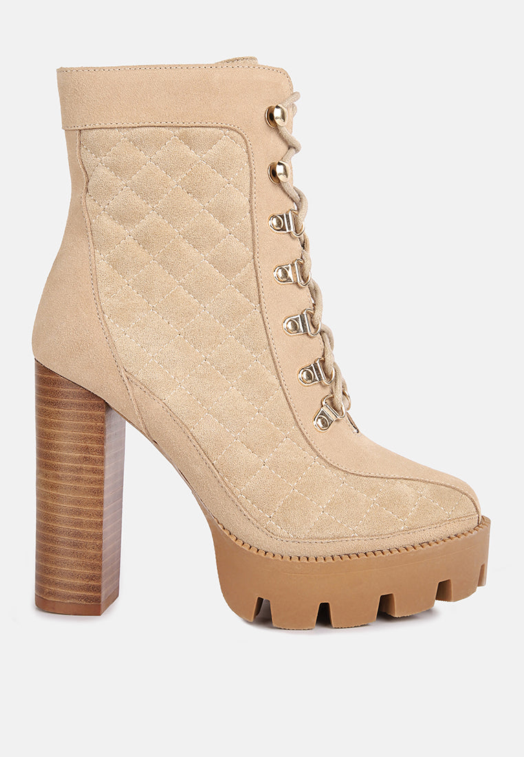 Yoko Fine Suede Quilted Ankle Boots in Solid Black or Beige | Rag & Company
