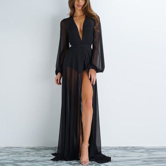 Carina Bishop Sleeve Sheer Chiffon Robe Swimsuit Cover-Up in Black, Pink or Taupe