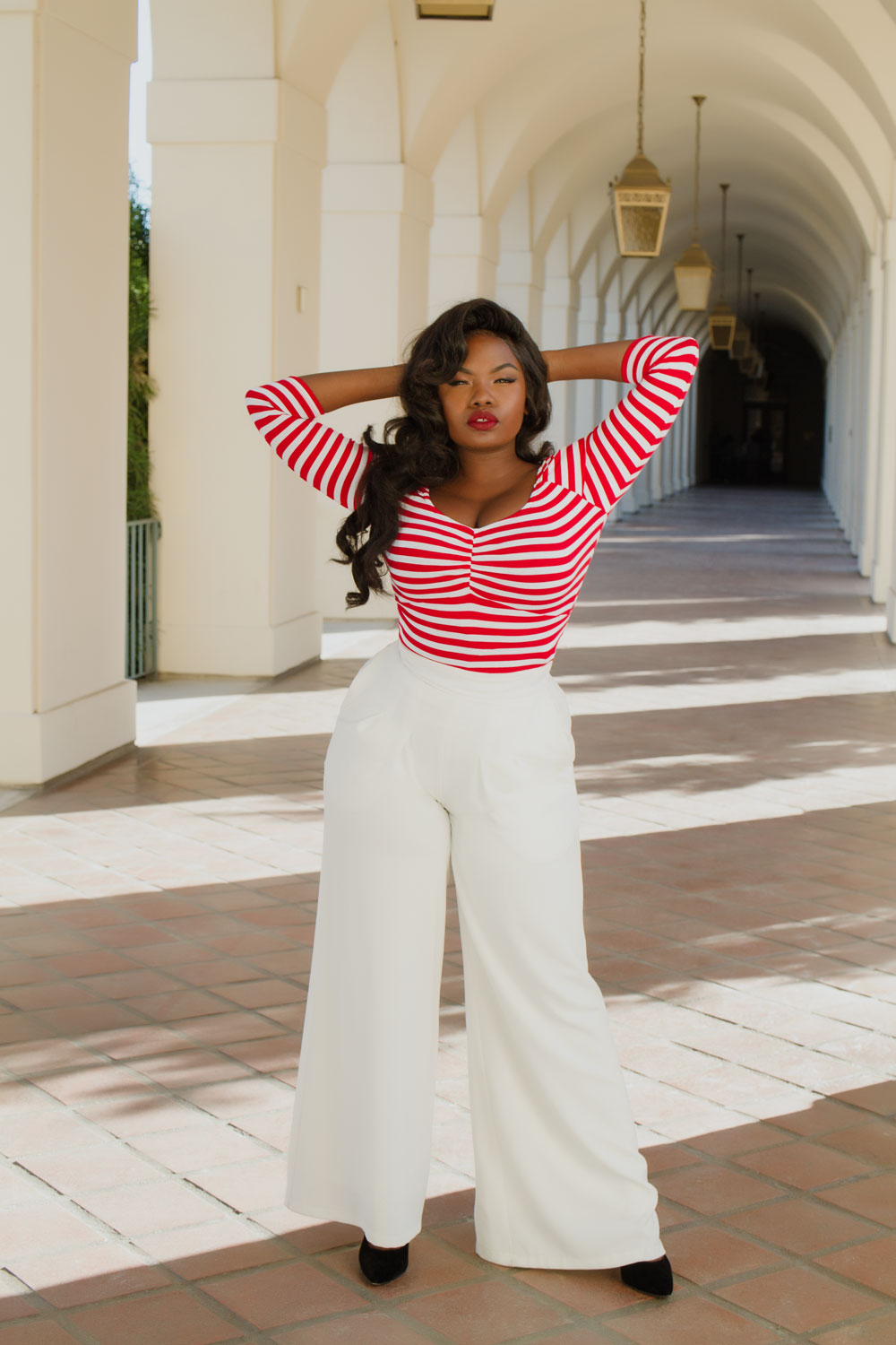 Kayla Top in Red and White Stripe Knit Deadly Dames